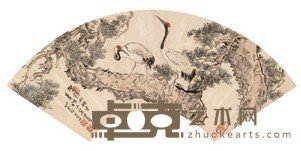 溥儒 松鹤延年 扇面镜心 17.8X51cm